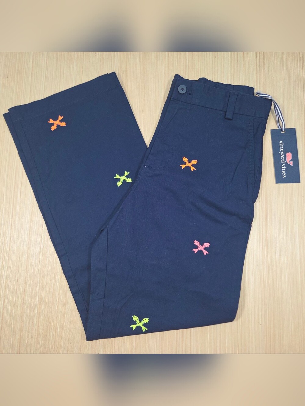 Vineyard Vines Neon Wishbone Blue Breaker Pant Embroidered Size 14 NWT $69.50